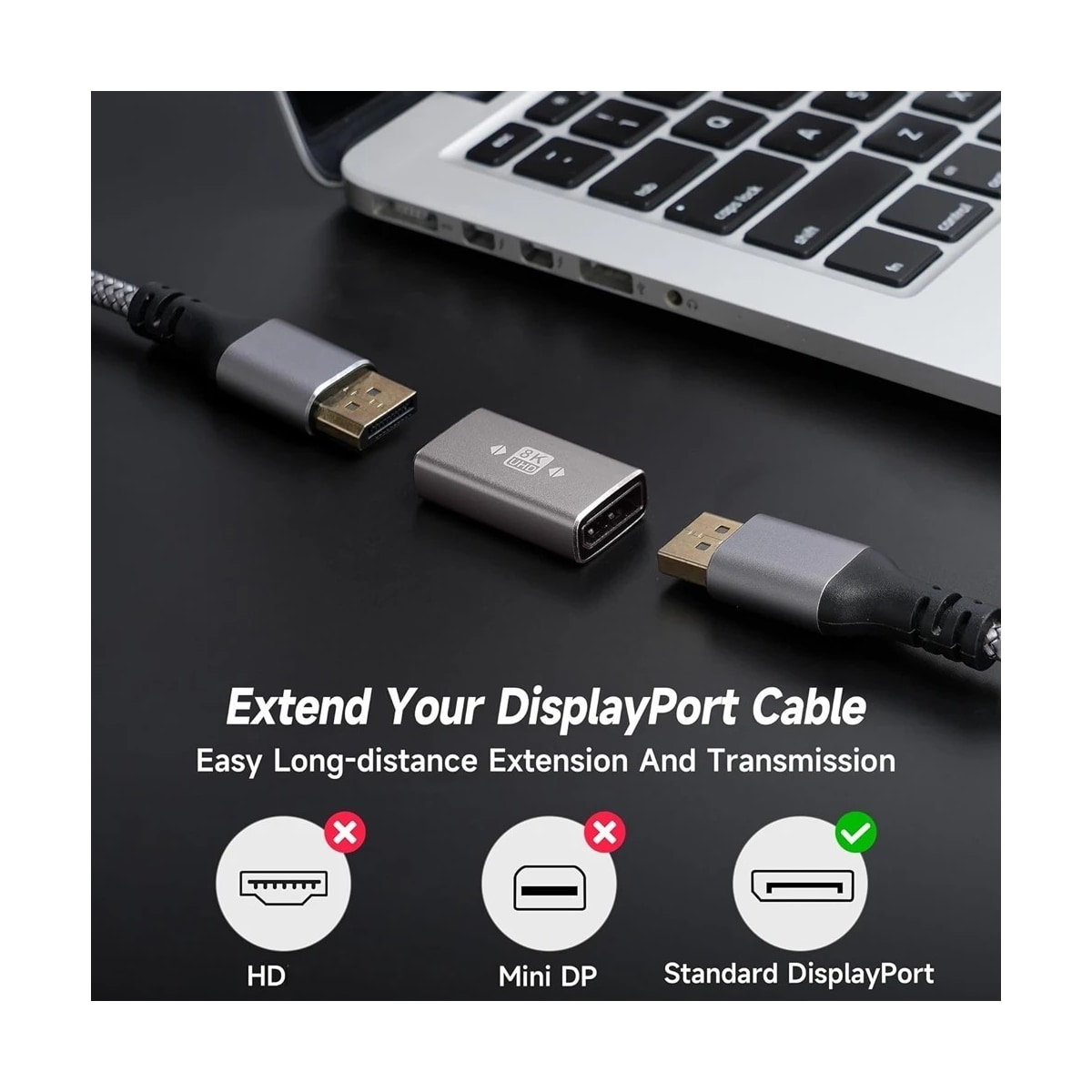 NÖRDIC Displayport-adapter hunn til hunn 8K60Hz 4K144/120/60Hz