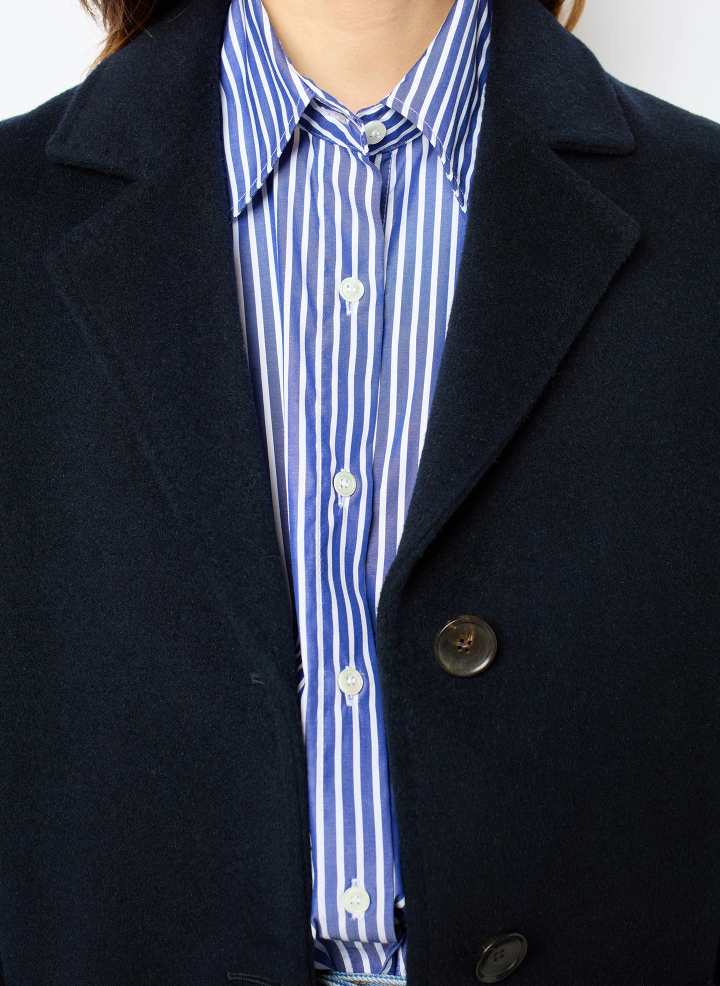 LATHICIA - Manteau col tailleur en laine vierge mélangée | Bleu