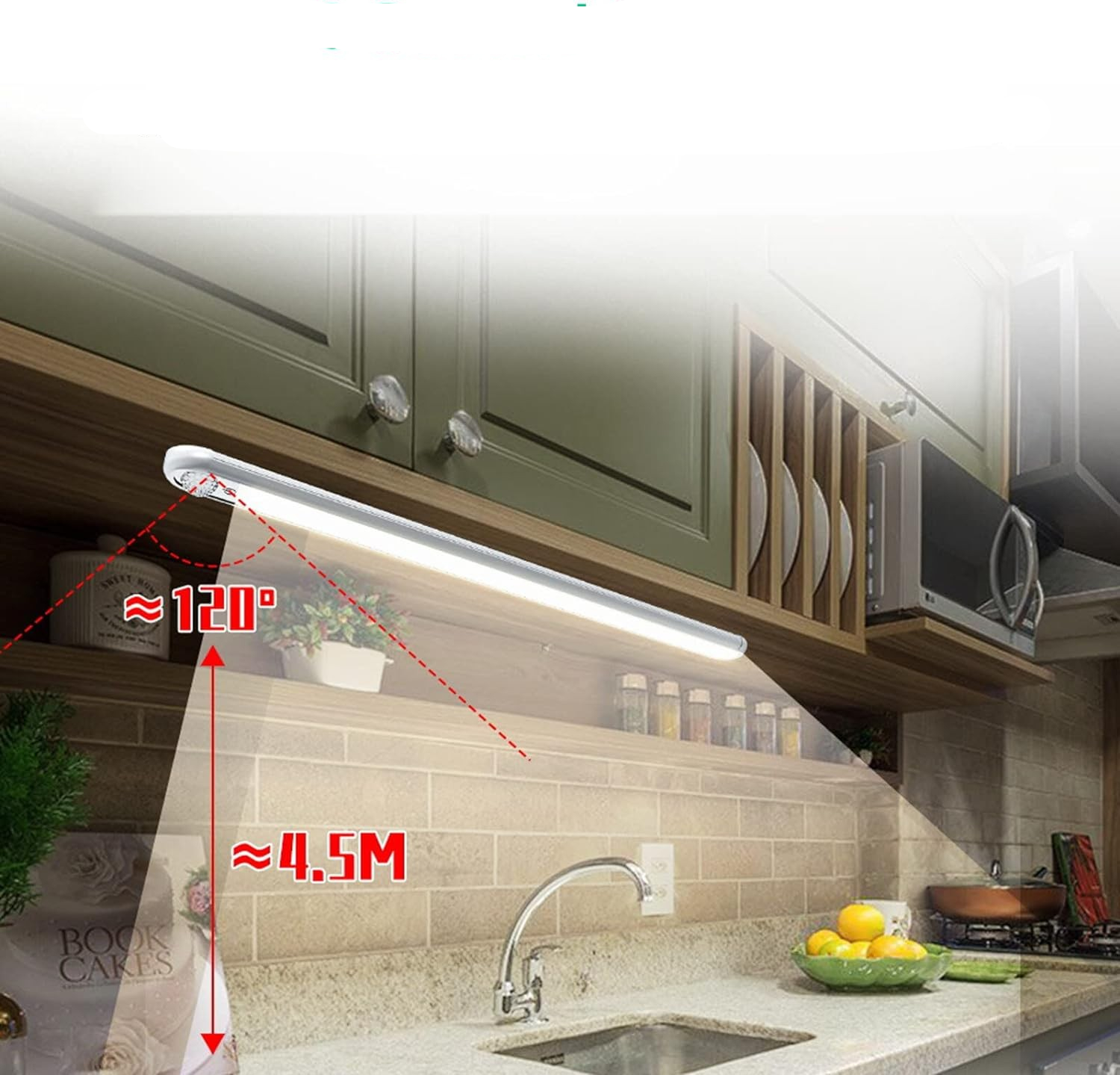 (40cm) Kabellose LED Lichtleiste Magnetischer Bewegungsmelder Schrankleuchte Motion Sensor Nachtlicht mit 3 Modi