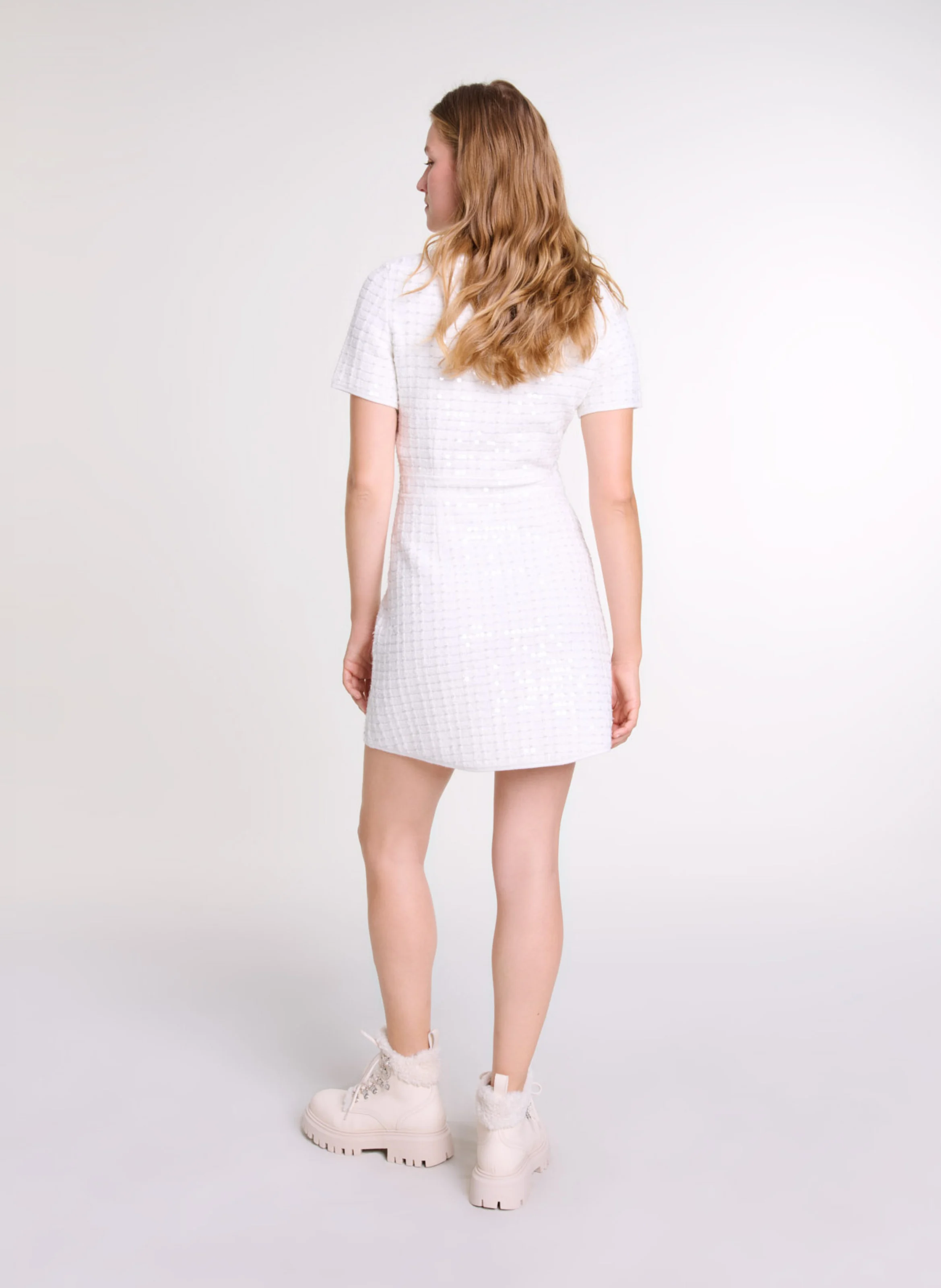 Robe courte en maille à sequins | Blanc