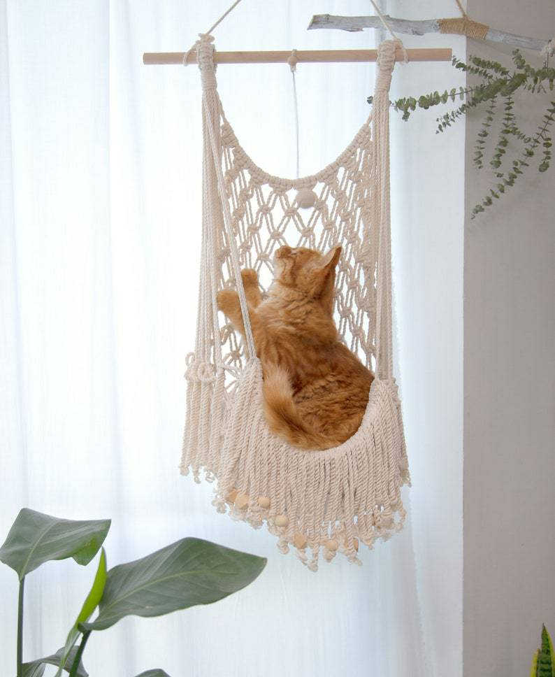 (85x40cm) Boho Katzen Hängematte Markamee Schaukel Hygge Lifestyle Haustier Liege