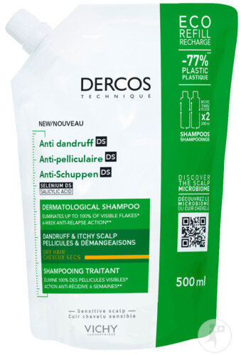 Vichy Dercos Shampoing Antipelliculaire Cheveux Secs Recharge 390ml