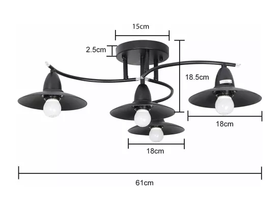NETTLIFE Plafonnier Vintage E27 Rétro Noir Lampe Industrielle Couloir Lampe Intérieur Chambre Lampe Salle à Manger Lampe Salon Éclairage