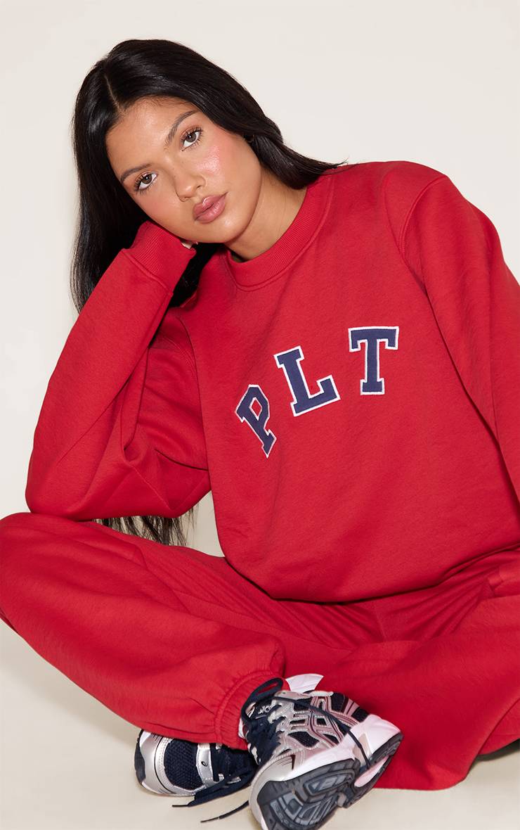 Rouge Sweatshirt Ample À Col Rond Avec Logo