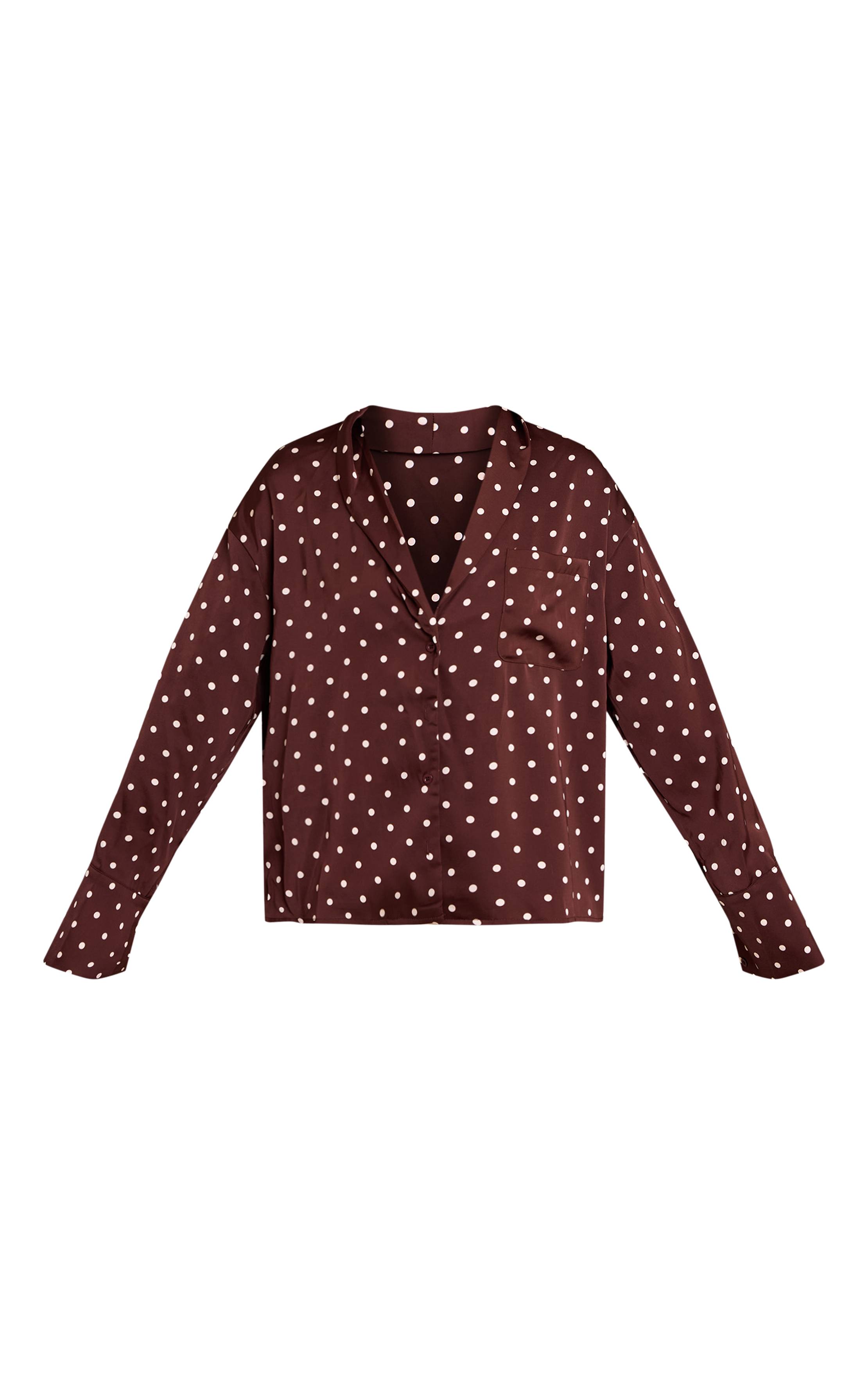 Chocolat Chemise À Manches Longues En Satin À Pois