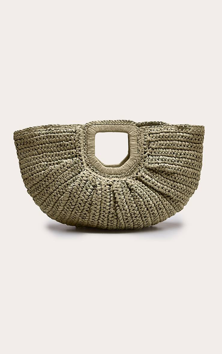 Vert Sauge Sac Pochette Arrondi En Raphia