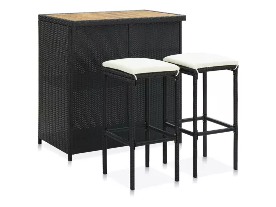 Ensemble de bar 3 pcs Résine tressée Noir