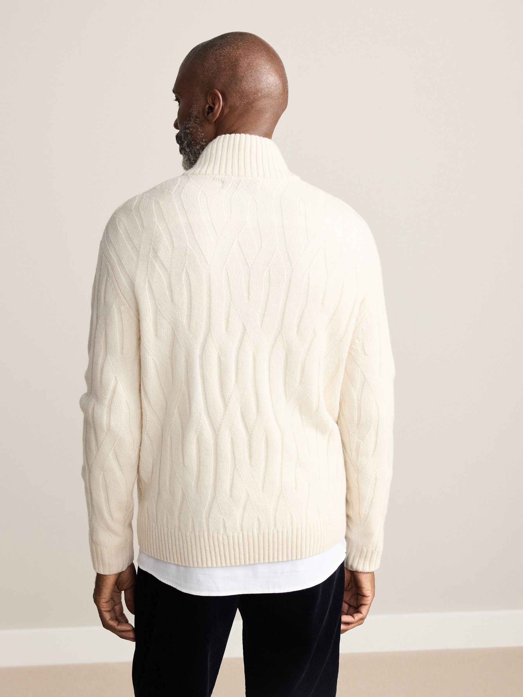 Ecru wit - Regular Fit Signature 100% Lambswool Cable Quarter Zip Neck Jumper