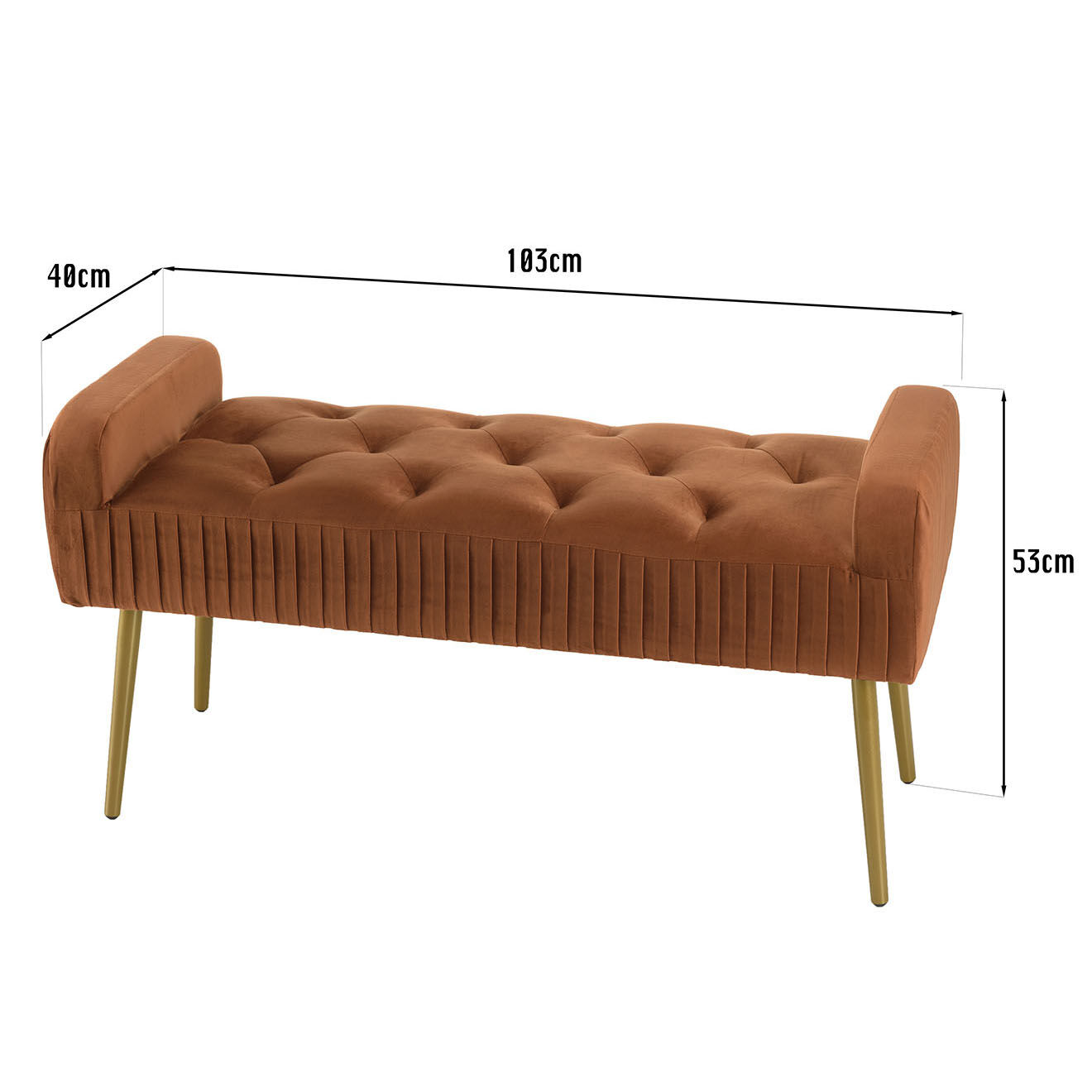 Macabane Banc de lit en velours Albane orange - 103x40x53 cm