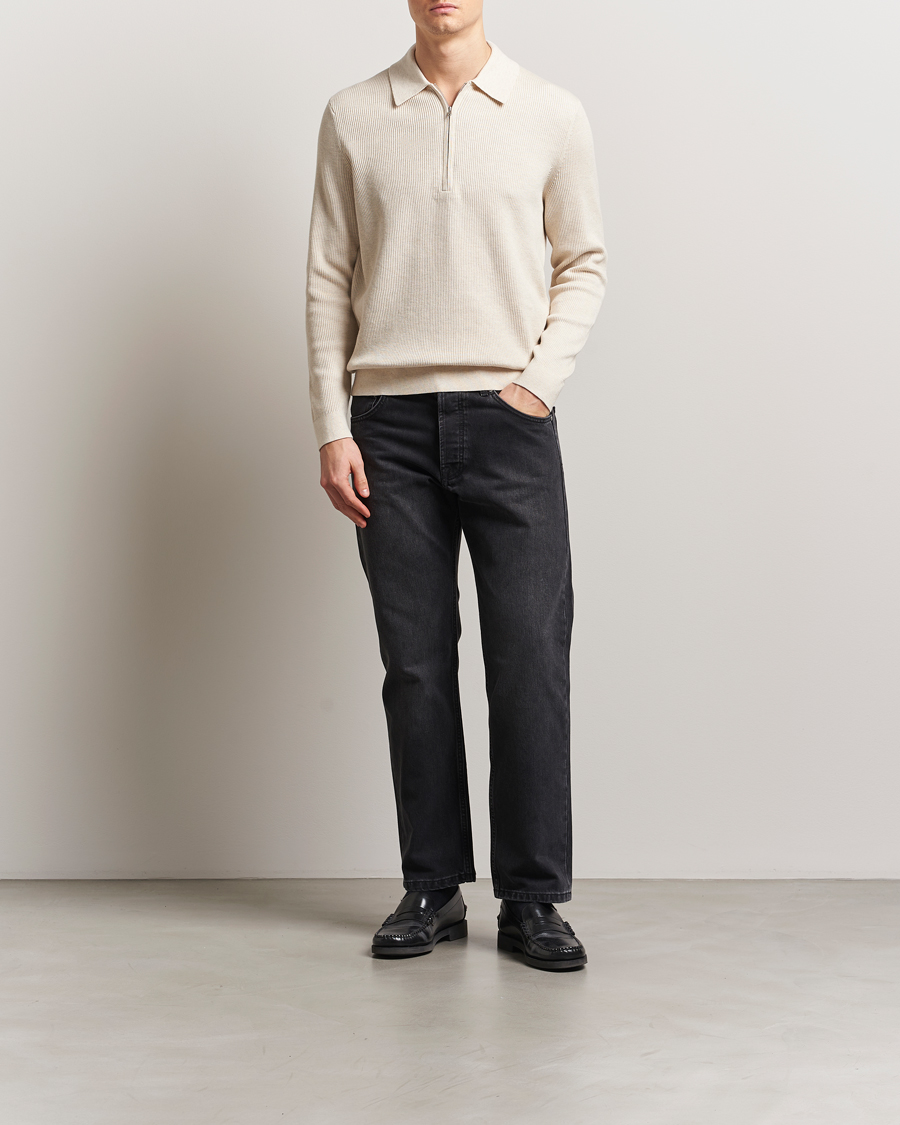 NN07 Hansie Ribbed Knitted Half Zip Ivory