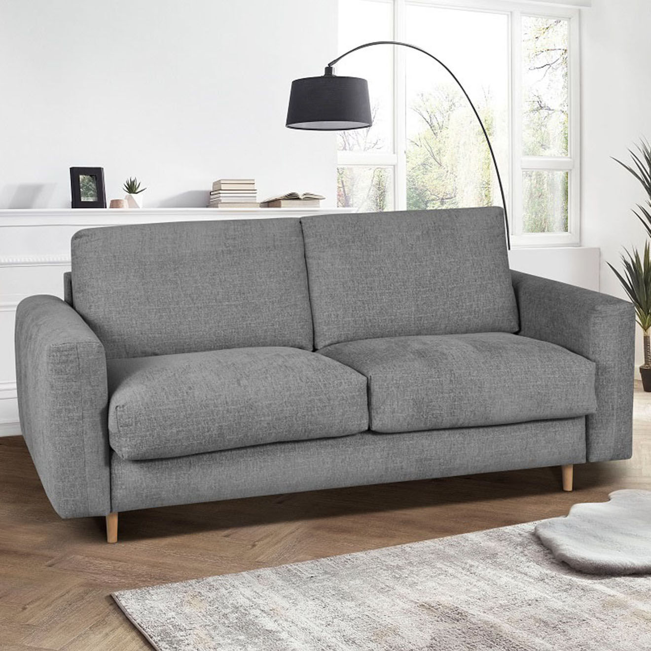 Bobochic Canapé droit cocoone convertible express  gris foncé - 200x105x98 cm