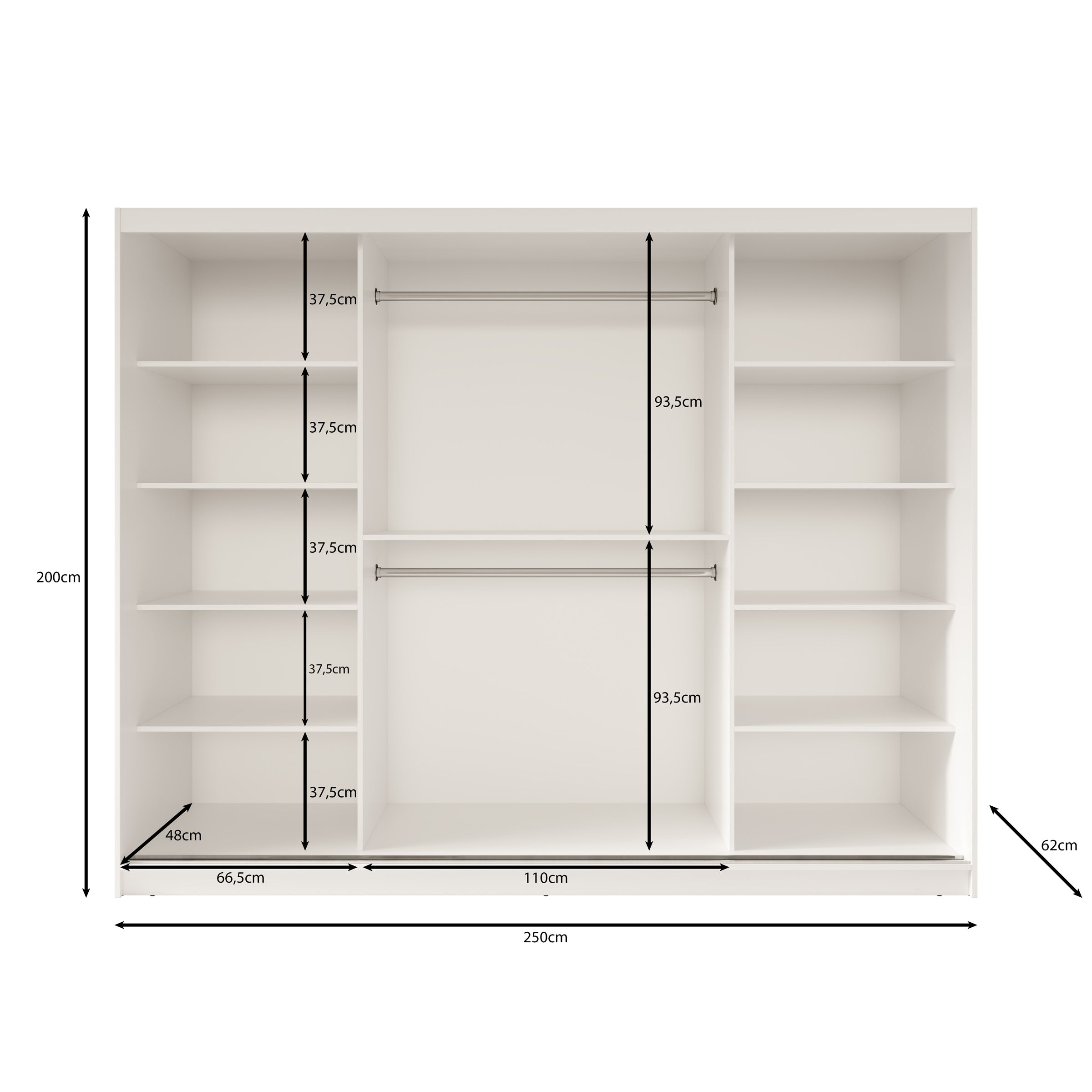 Fessaro - Kledingkast - Wit - 250x62x200 cm