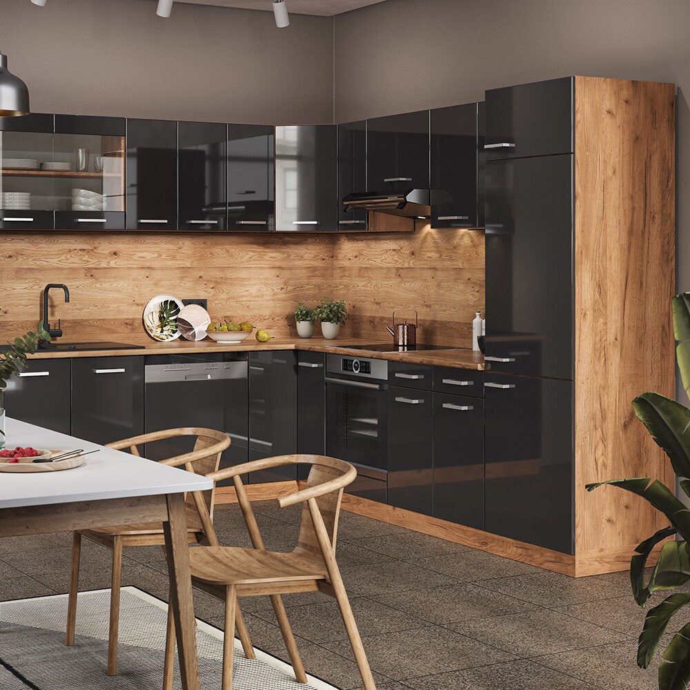 Vicco Küchenzeile Küchenblock Einbauküche R-Line Ecke 287 x 277 Anthrazit HGL