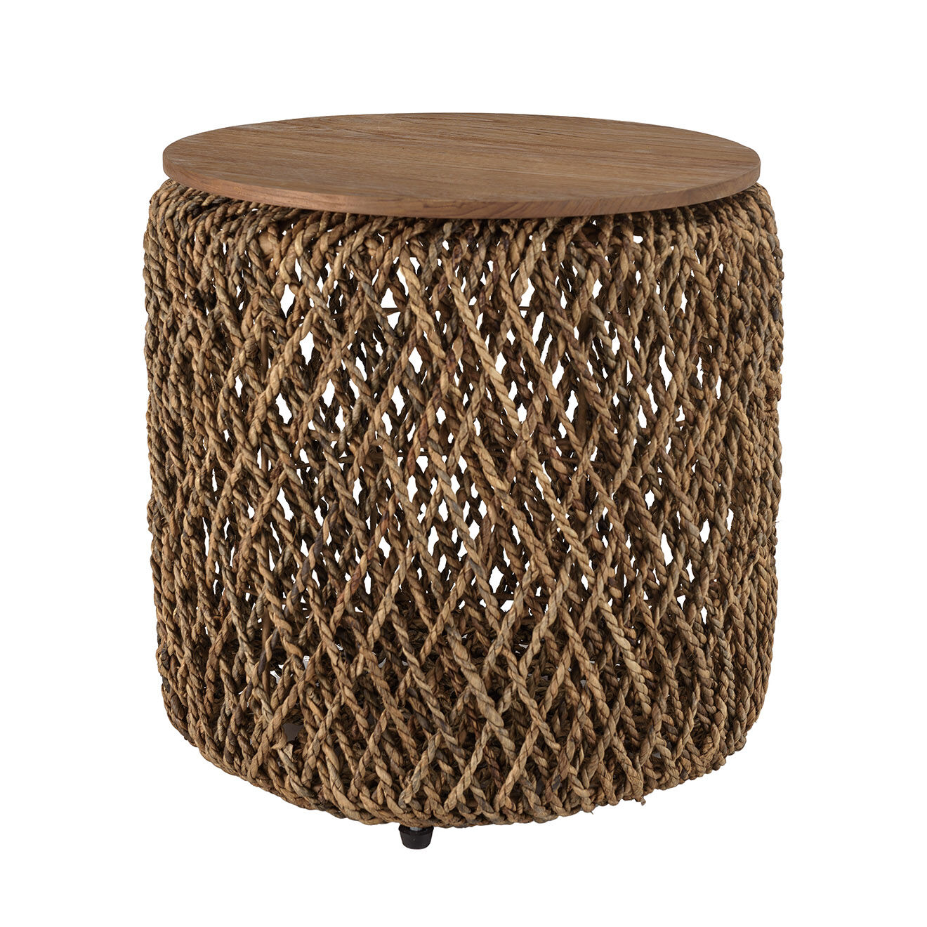 Macabane Table d'appoint ronde en tissage de fibre de cocotier Sixtine bois - 49x49x47 cm