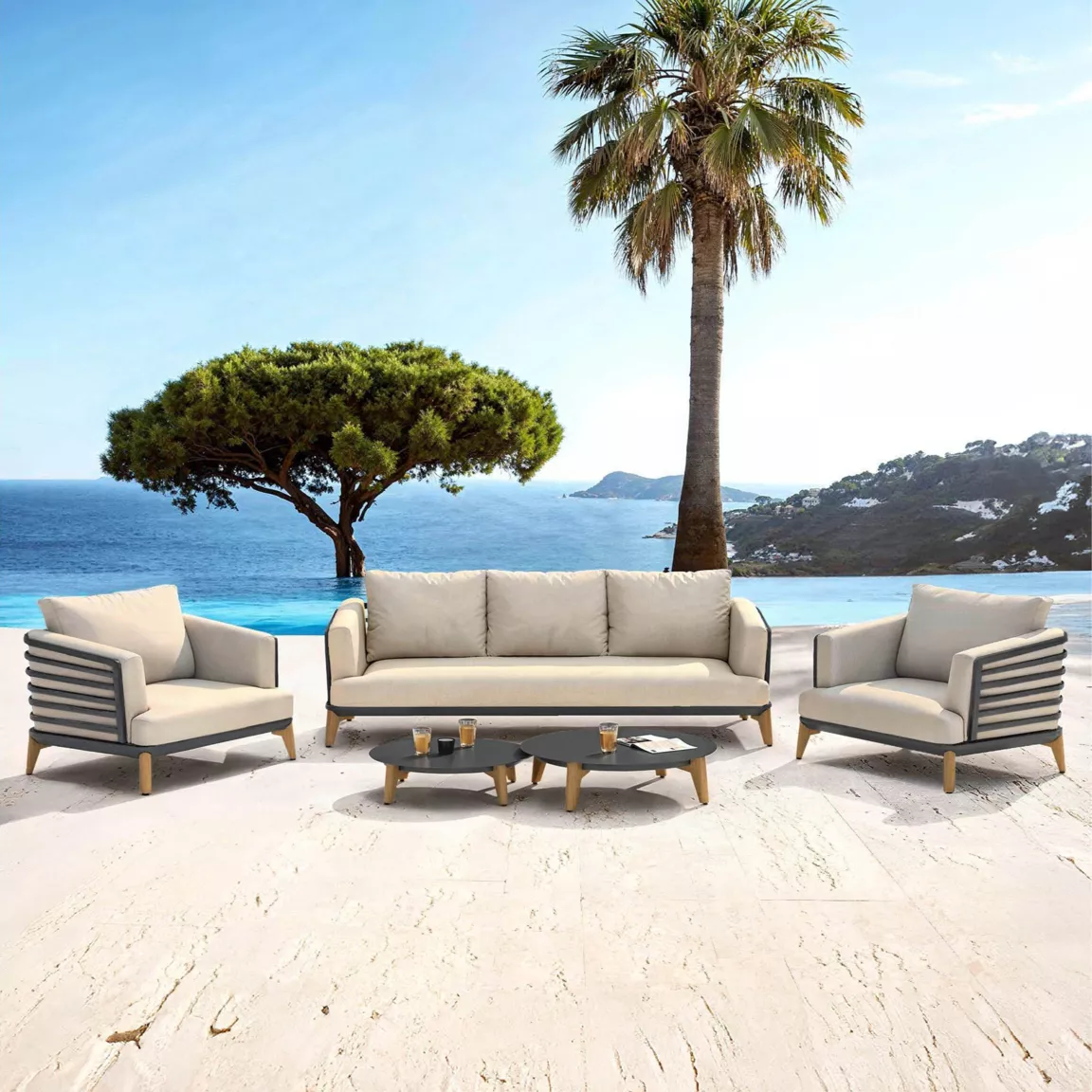 Salon de jardin aluminium 5 places 5 pcs Monte Carlo Gris anthracite et taupe