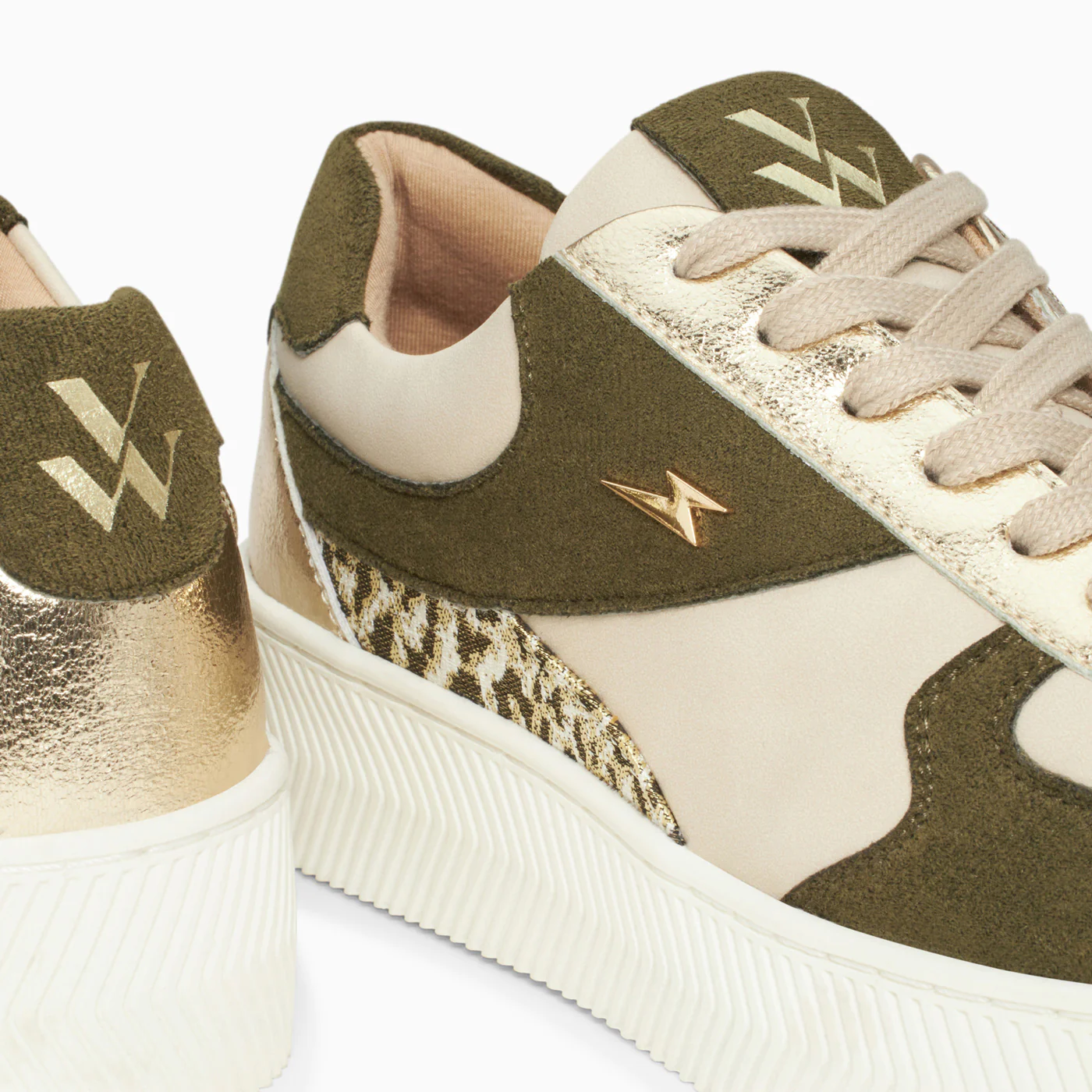 Sneakers-Baskets Théonie beige et kaki à lacets