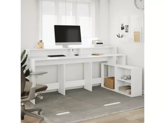 Bureau avec lumières LED blanc 200x104x91 cm bois d'ingénierie