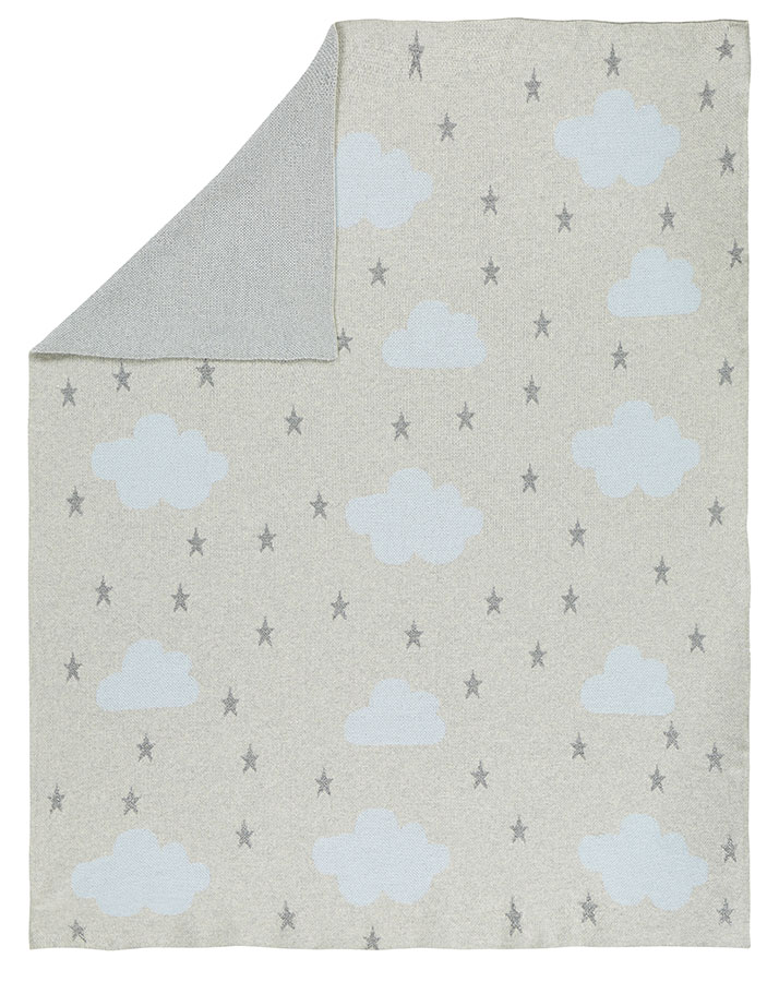 Strickdecke CLOUD AND STAR (100x75) aus Baumwolle in grau/hellblau