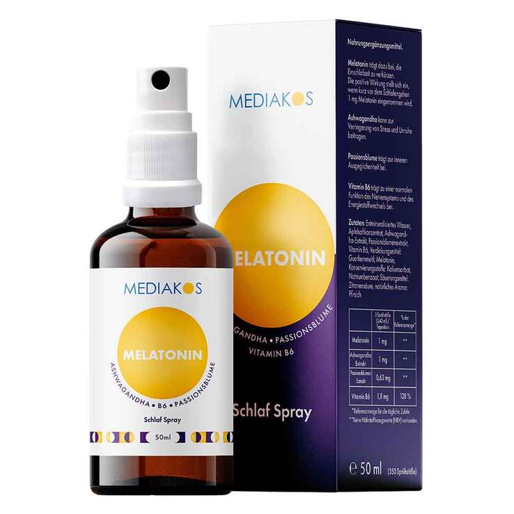 Melatonin Ashwagandha Mediakos Schlaf Spray vegan, 50 ml