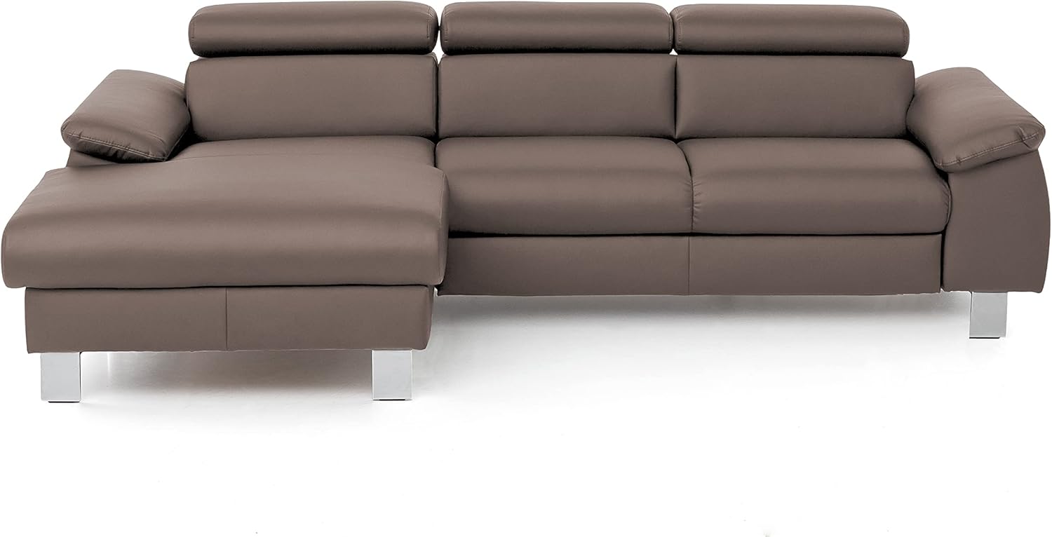 Mivano Ecksofa Micky mit Recamiere / L-Form-Sofa mit Schlaffunktion, Bettkasten und Kopfteilverstellung / 244 x 72 x 166 / Kunstleder, Braun