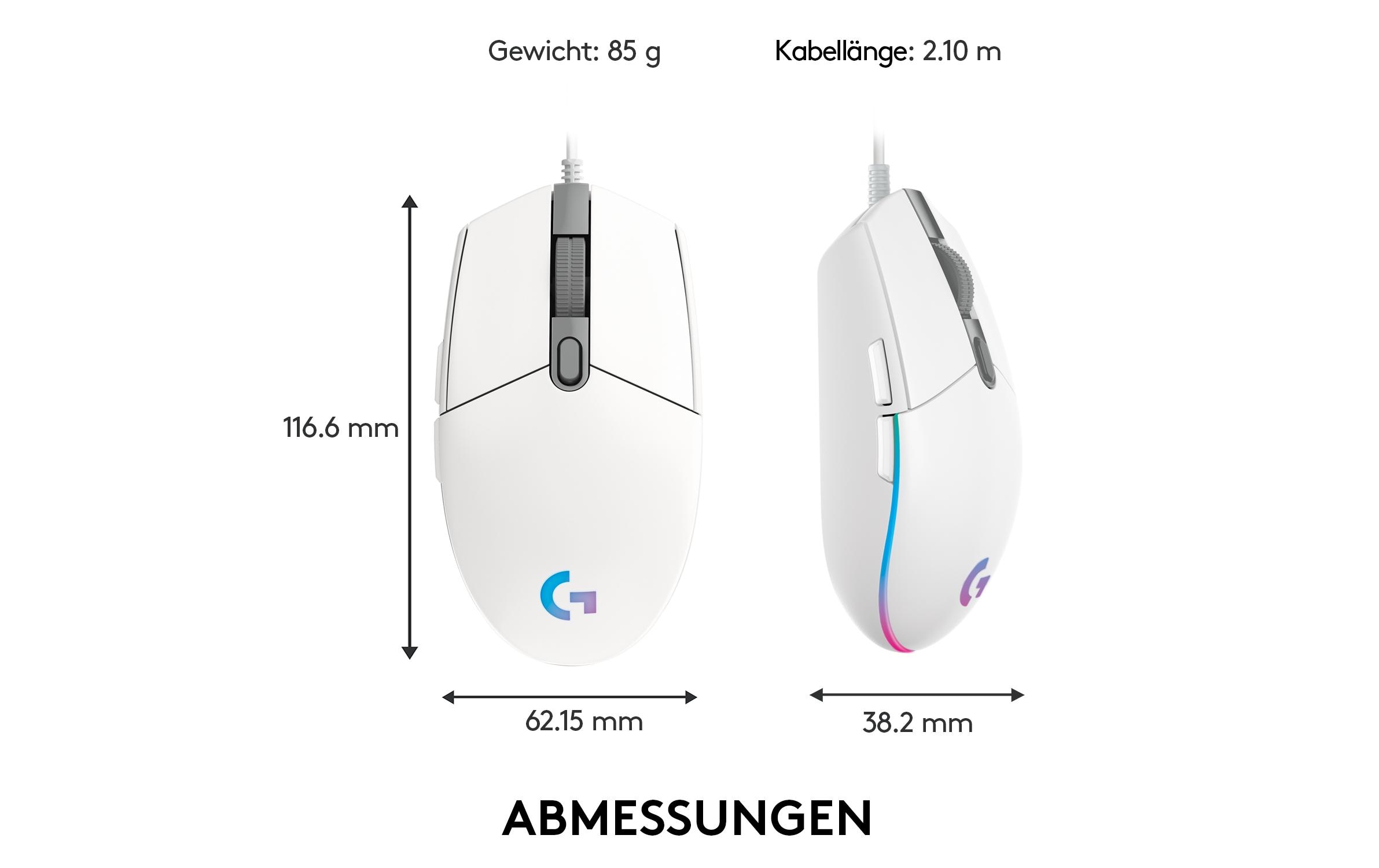 Gaming-Maus G203 Lightsync WeissReaktionsschnelle und leichte USB-Gamingmaus