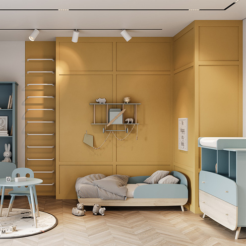 Chambre Duo Lit 70x140 + Commode + plan à langer FIRMIANA Bleu Orage - CBA Meubles