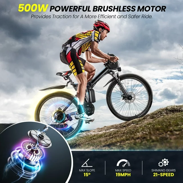 Bicicleta elétrica Gocio de 26 polegadas para adultos, bicicleta elétrica dobrável de montanha de 500 W com autonomia máxima de 80 km, suspensão total, bicicleta elétrica dobrável de 48 V com bateria de íon-lítio removível de 374,4 Wh.