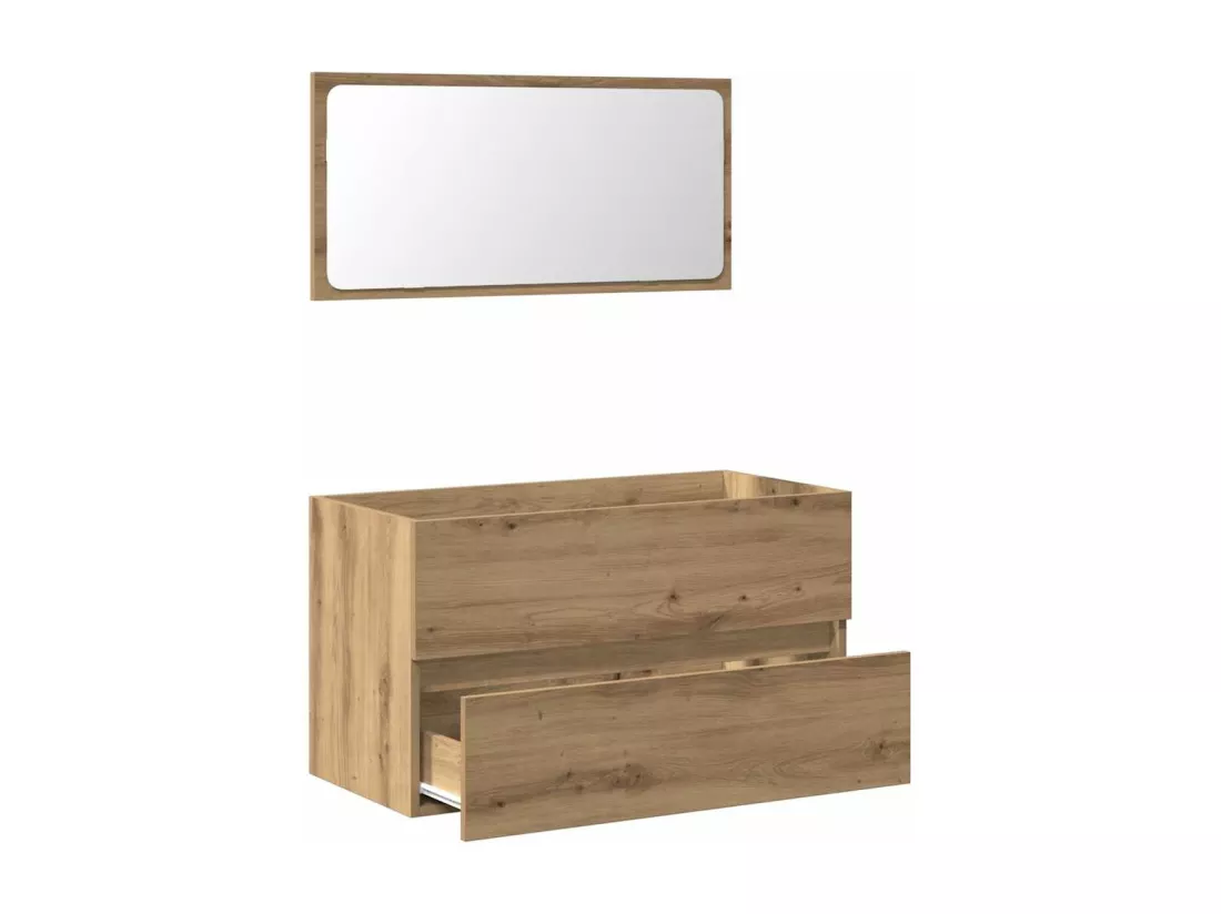 Armoire de salle de bain avec miroir chêne artisanal
