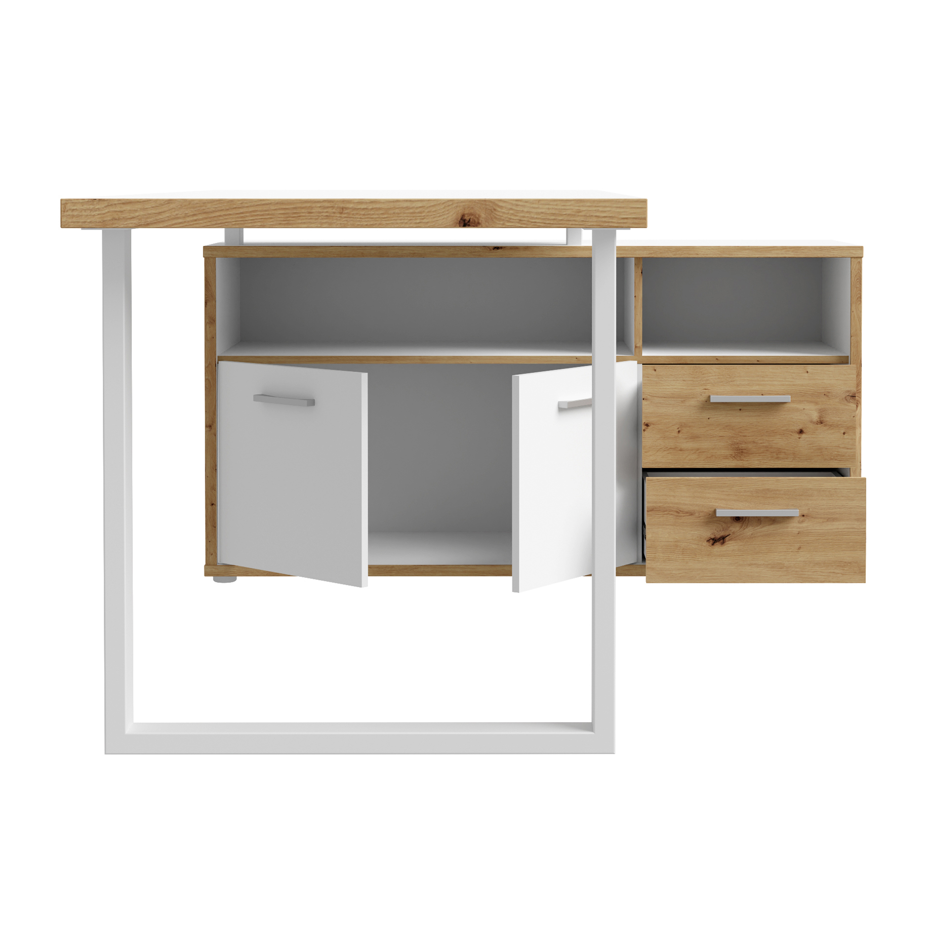 Schreibtisch - weiß-Artisan Eiche - 124x181 cm