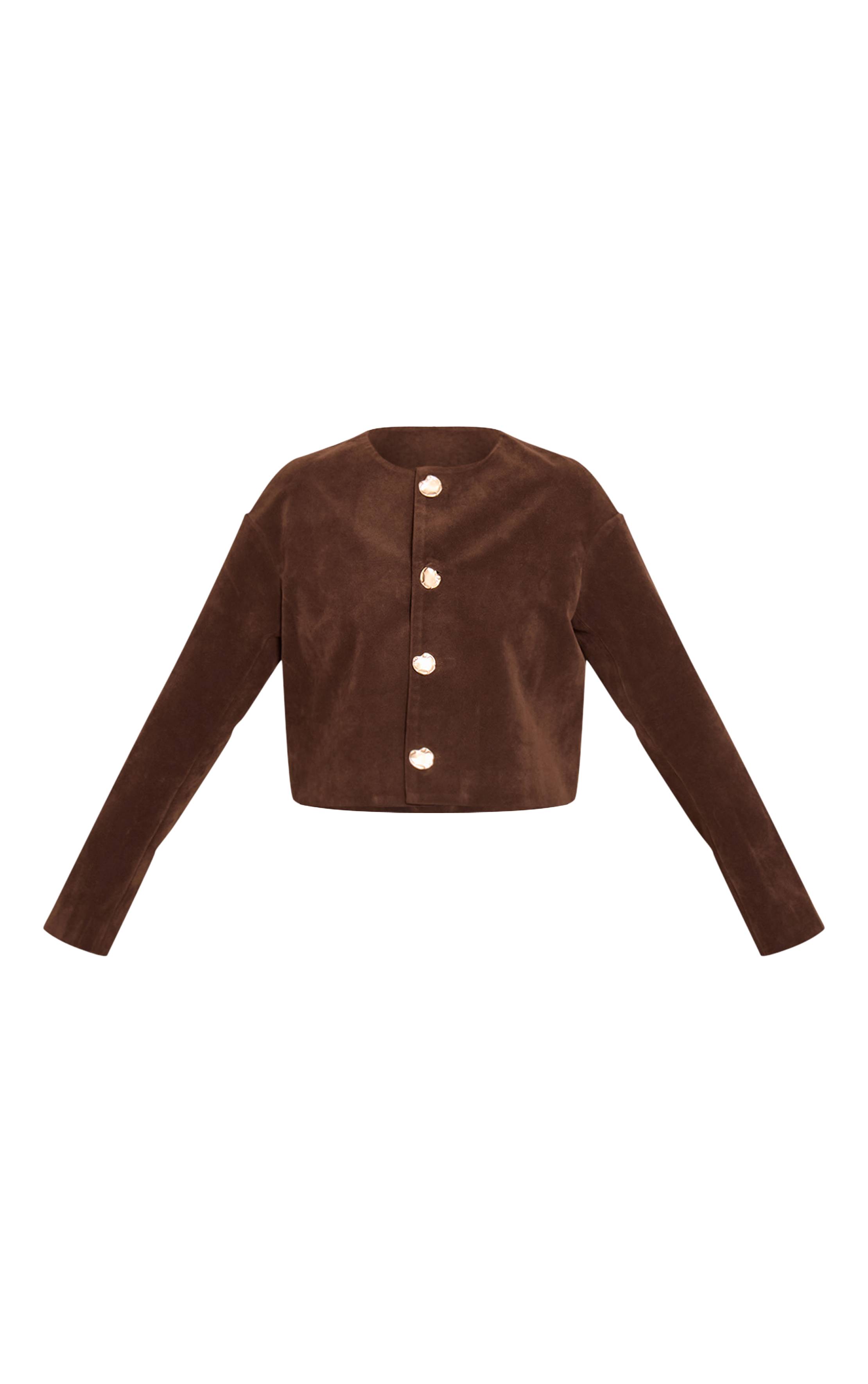 Chocolat Veste En Daim Col Rond Boutons Dorés