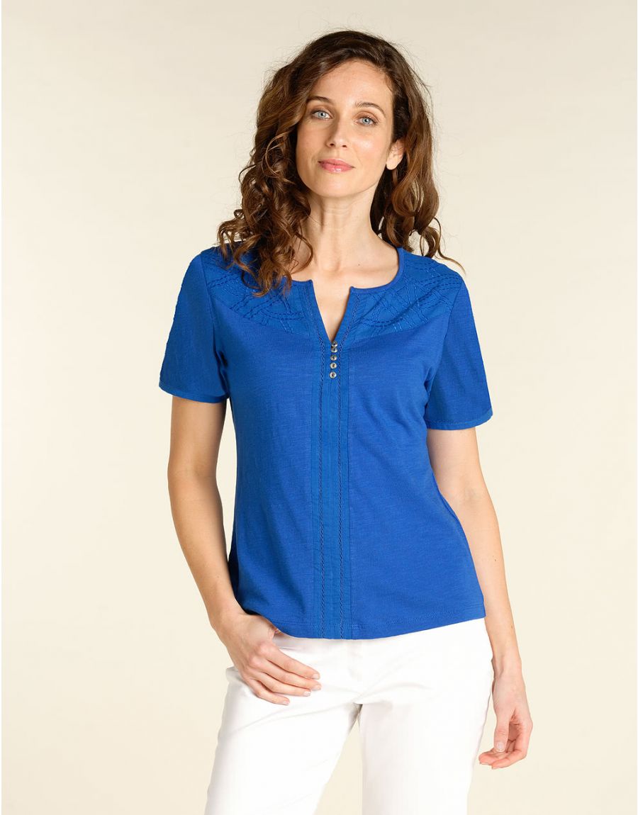 T-Shirt bleu roi brodé