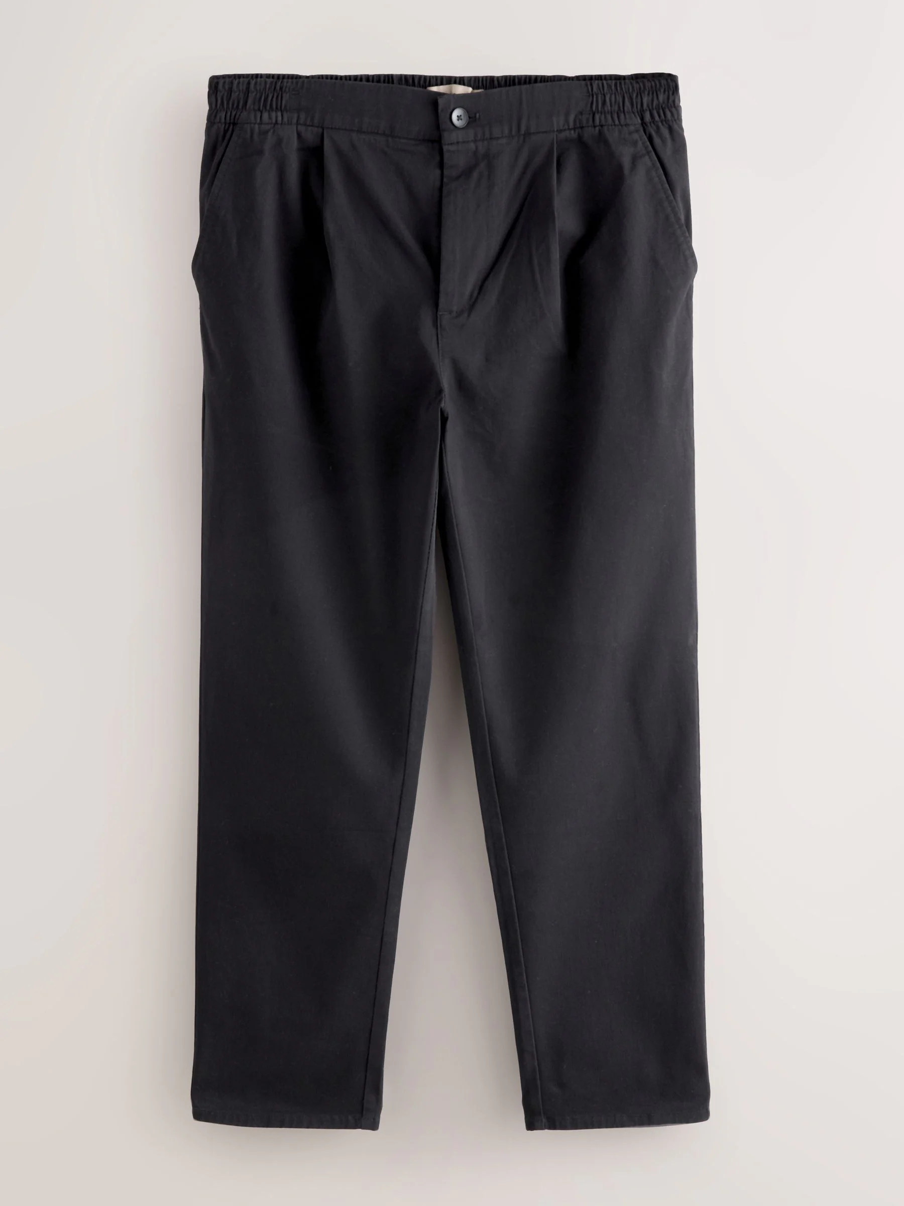 Zwart - Slim Fit - Pleated Stretch Chinos Trousers With Elasticated Waist