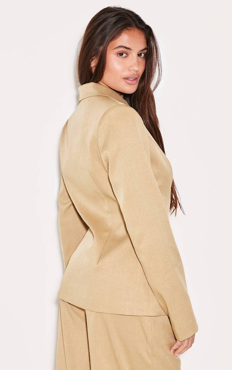 Sable Blazer Ajusté Tissé À Taille Cintrée