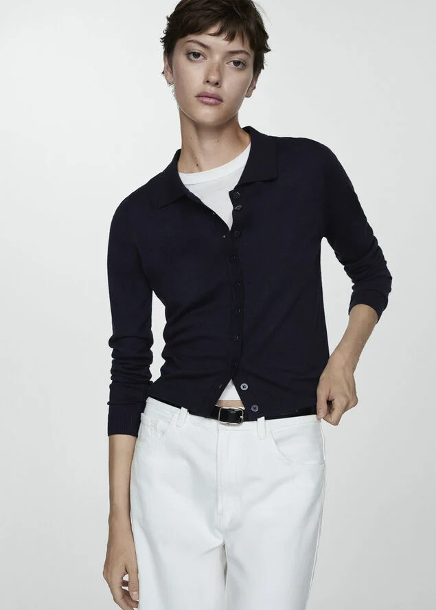 MANGO Polo-neck cardigan Navy