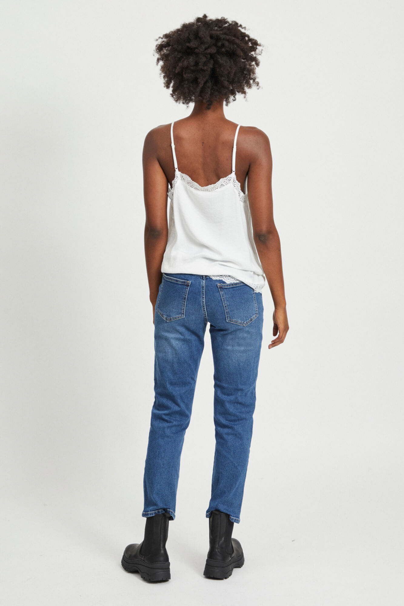 Top feminino de alças finas com detalhes em renda - Branco
