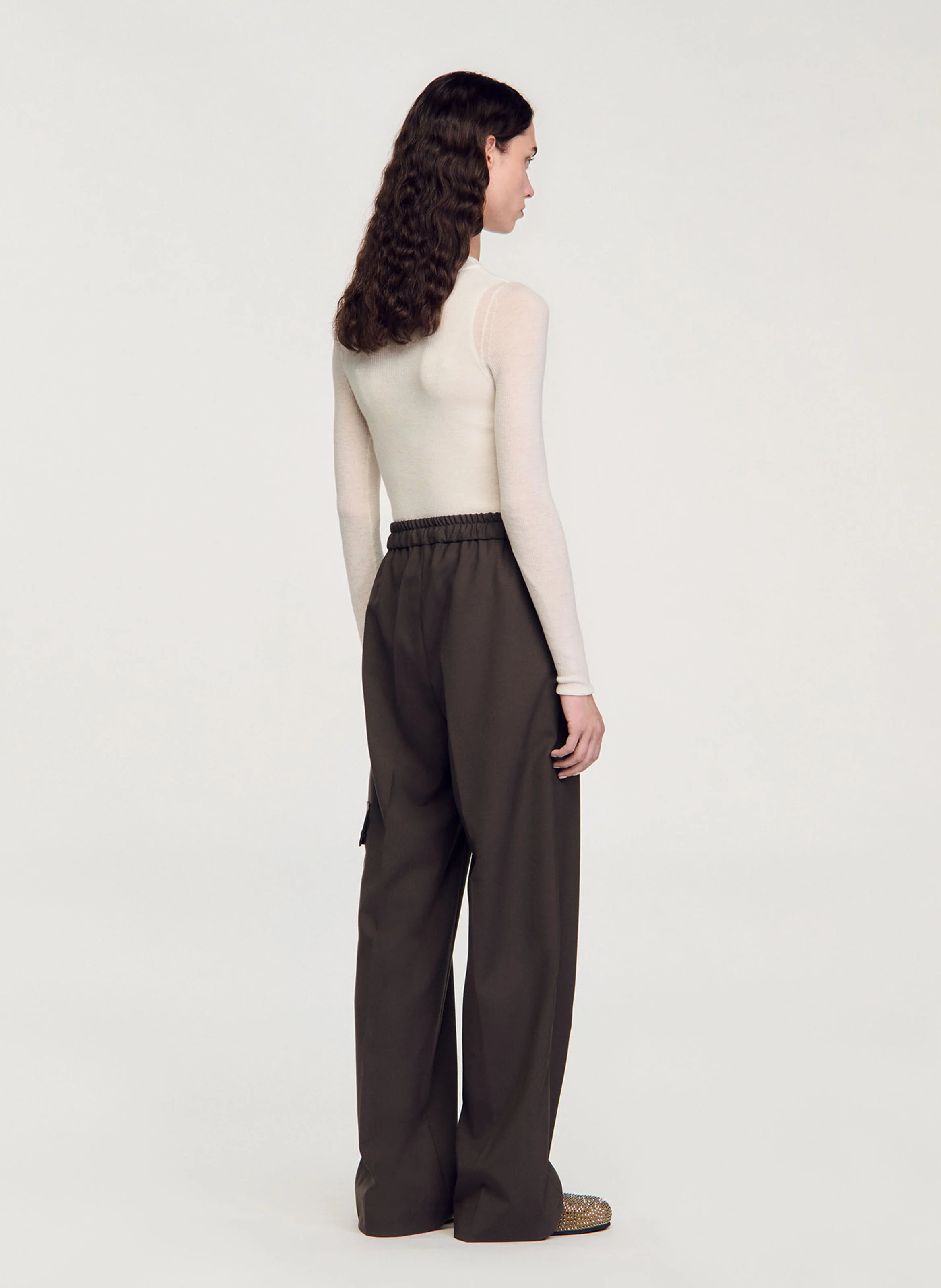 Pantalon droit en laine mélangée | Marron