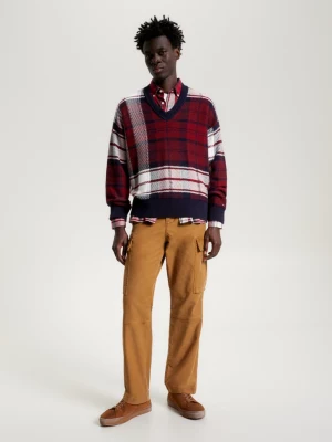 Suéter xadrez tartan com decote em V