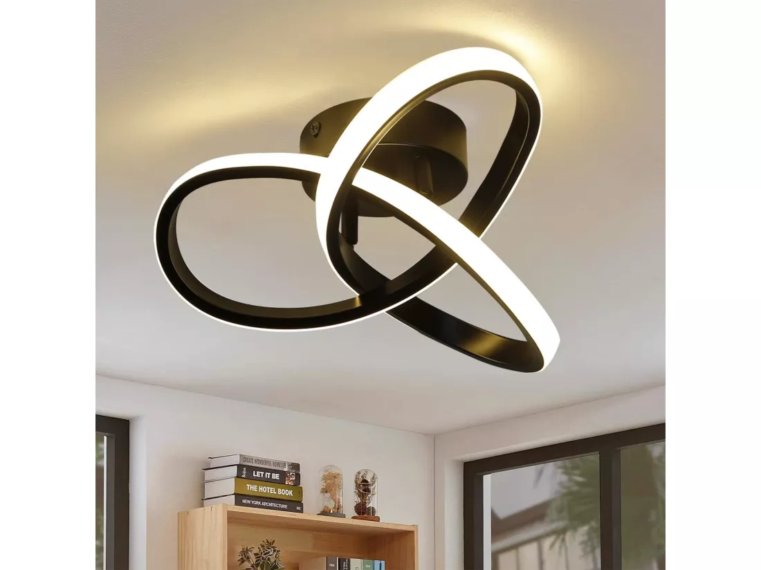 NETTLIFE Plafonnier LED Blanc Chaud - 17W Lampe Noire Lampe de Cuisine Moderne Petite 3000 K pour Chambre d'enfant Salon Chambre Couloir Cuisine