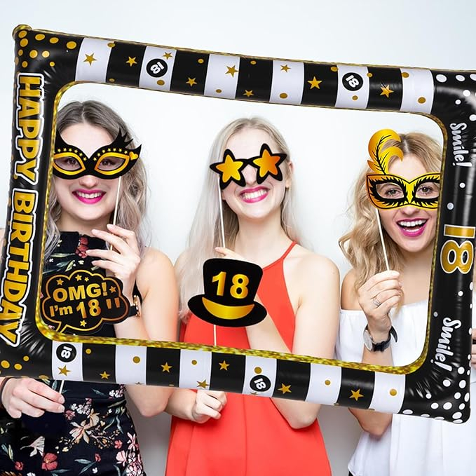 (85x70cm) Photo Booth Rahmen Aufblasbares Party Deko Accessoire Happy Birthday Foto Requisite - 18. Geburtstag