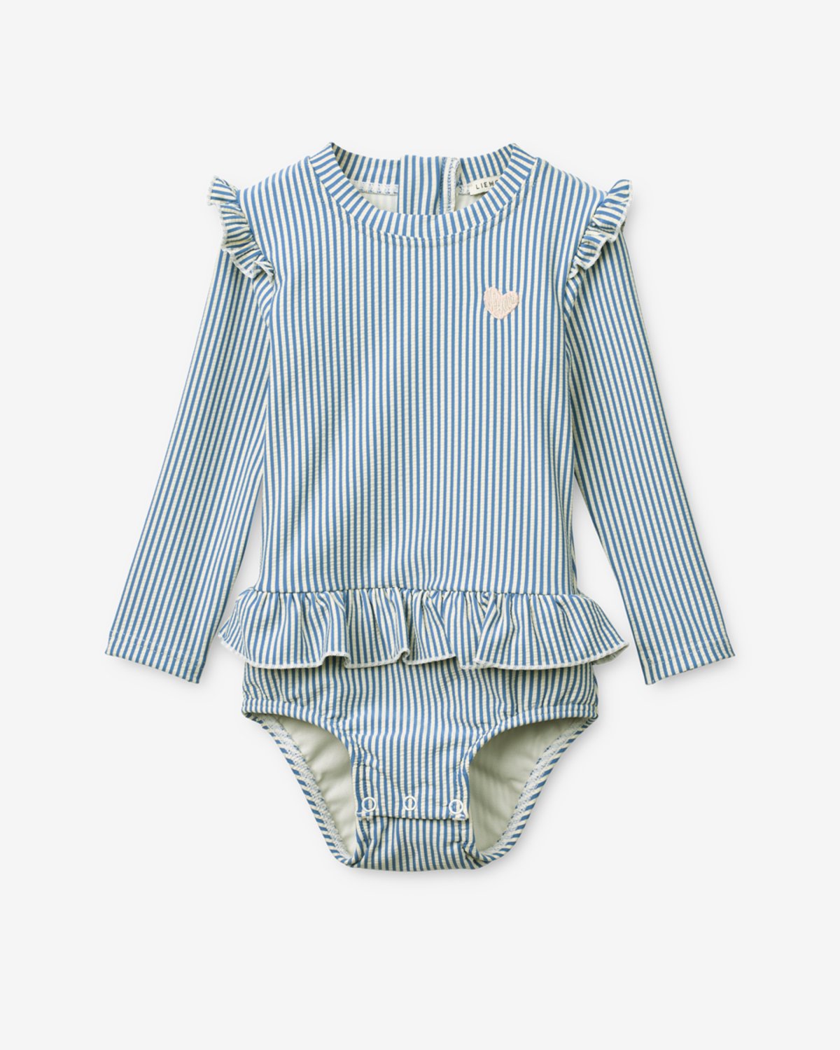 Badedrakt med Armer og Volanger – UV drakt UPF 40+ | Sille Baby Seersucker Swimsuit