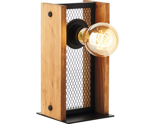 Tafellamp, 1-lichts, HxLxB 25x12x12 cm, Calandra, licht hout/zwart, met kabelschakelaar