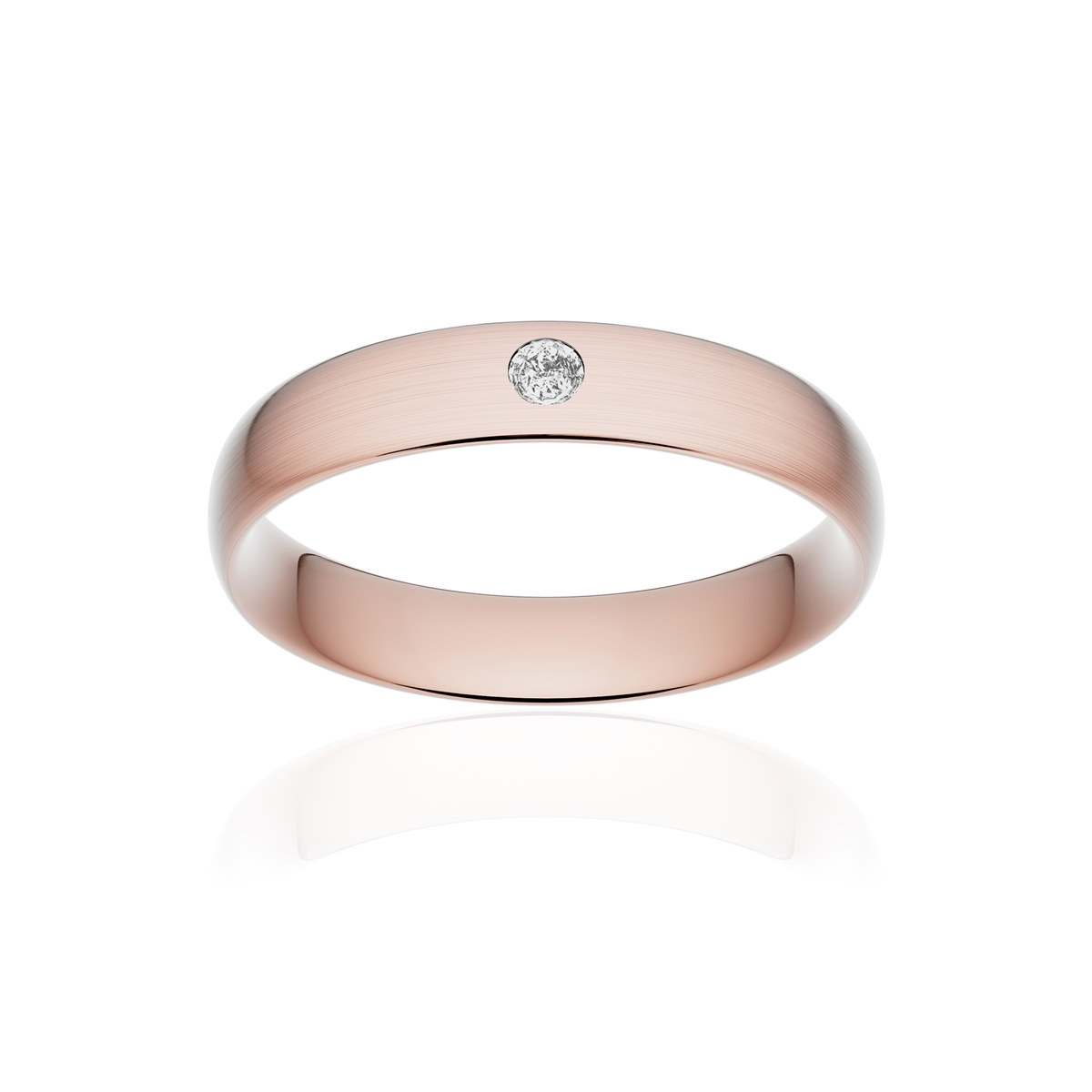 Alliance or 375 rose brossé demi-jonc confort 4,5mm diamant brillant