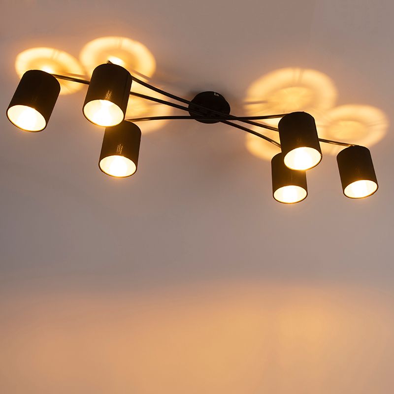 Moderne plafondlamp zwart 6-lichts - Lofty