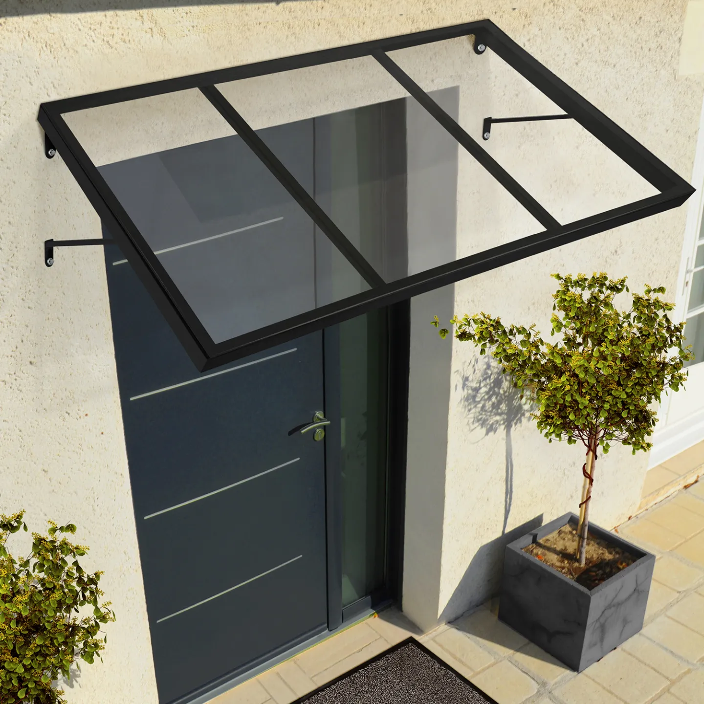Auvent de porte marquise d'entrée JOSY noir 90 x 140 CM verrière