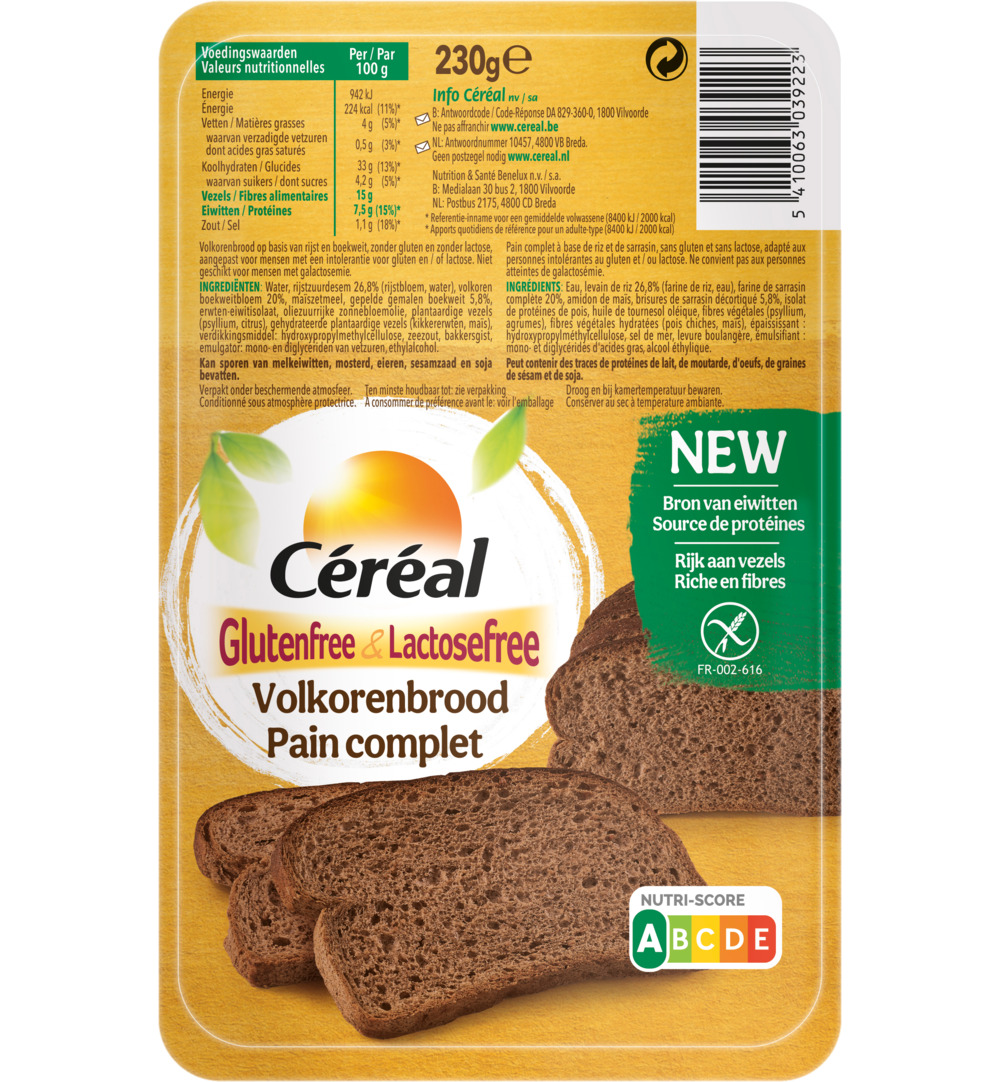 Céréal Volkorenbrood – Gluten- & Lactosefree (230 gr)