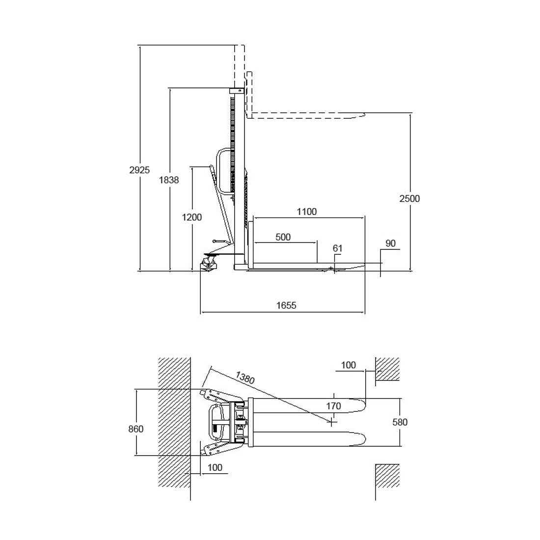 Ekström Hand Hydraulik-Stapler 1 Tonne, Hubbereich 2.5 Meter