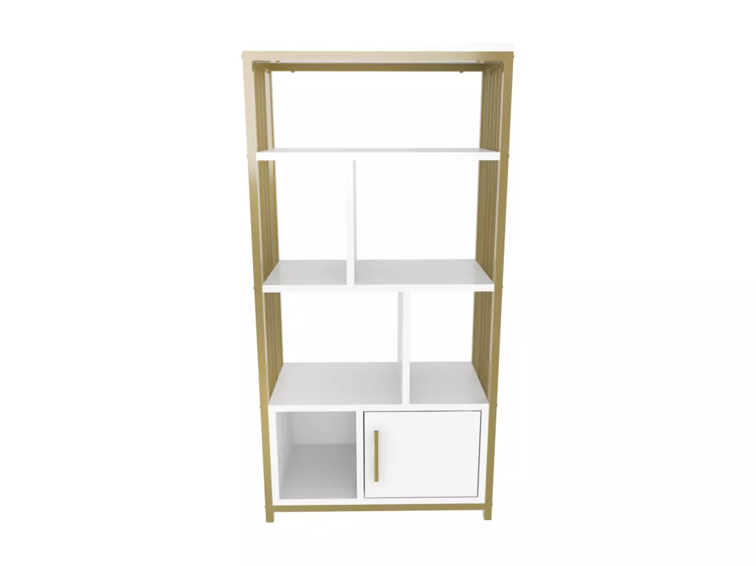 Bibliothèque en métal Valero avec placard (Doré et Blanc)