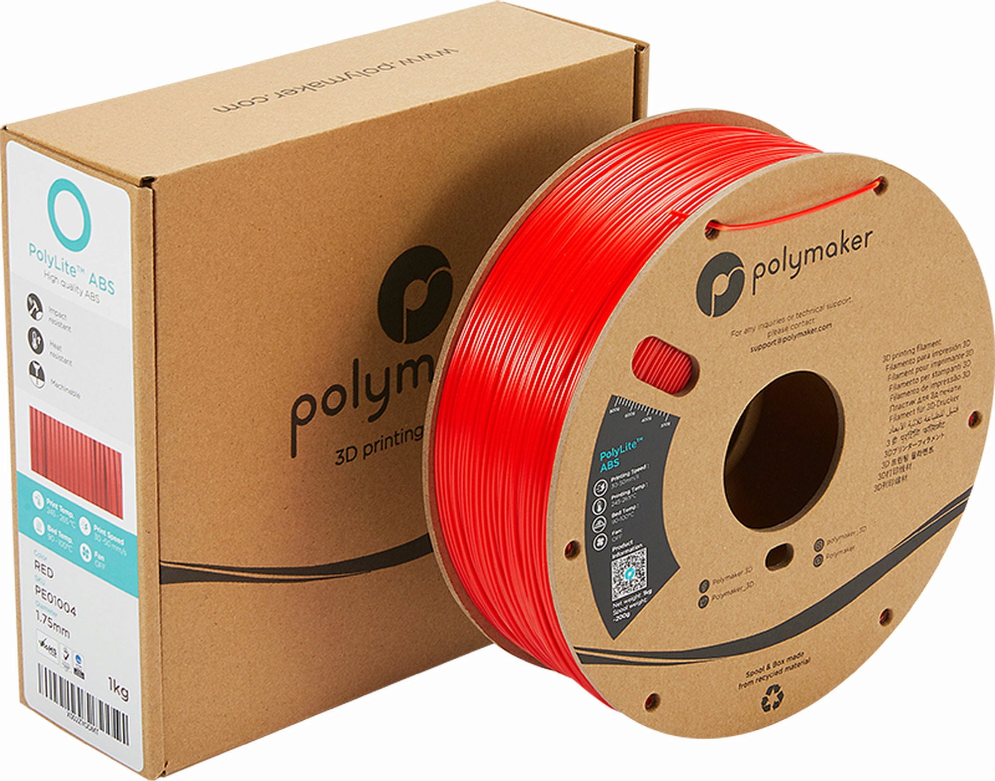 Polymaker  PolyLite ABS Rot, 1,75 mm (1.000 g)    Außergewöhnliche Qualität mit PolyLite ABS in Rot