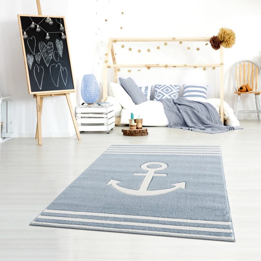 LIVONE Kinderteppich Kids love Rugs Anker blauweiß