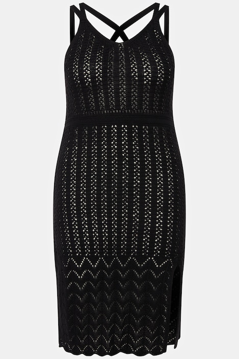 Häkelkleid, V-Ausschnitt, Spaghettiträger, ärmellos